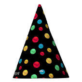 Birthday Multicolored Polka Dots on Black Feesthoedjes (Rechts)