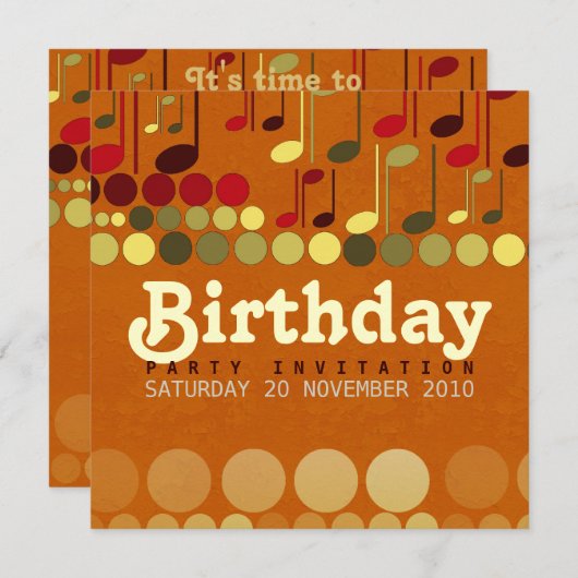 Birthday Music Fun Uitnodiging (Voorkant / Achterkant)