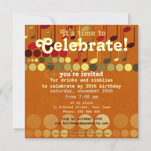 Birthday Music Fun Uitnodiging (Achterkant)