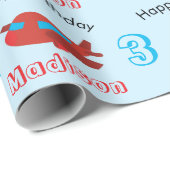 Birthday-naam en ouderdom van het roodblauwe vlieg cadeaupapier (Rol Hoek)