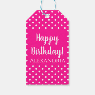 Birthday naam Hot Pink Polka Dot Cadeaulabel