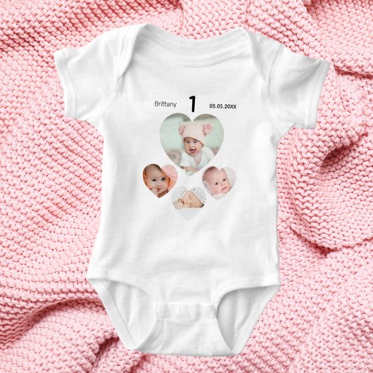 Birthday name age photo collage baby girl romper