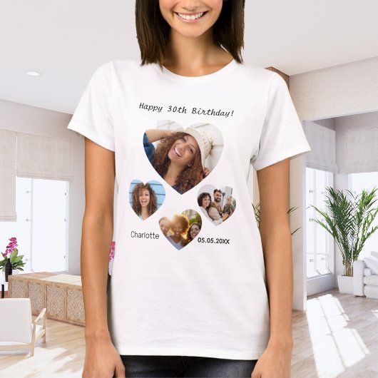 Birthday name age photo heart collage woman t-shirt