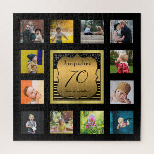 Birthday Name Jaar Foto Black Gold Art Deco Legpuzzel