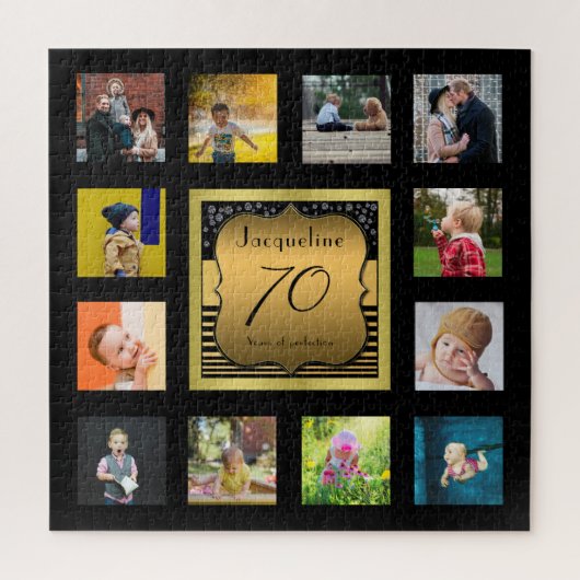Birthday Name Jaar Foto Black Gold Art Deco Legpuzzel (Verticaal)