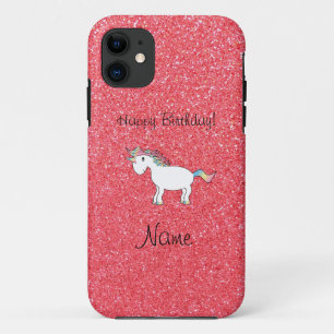 Birthday name unicorn light roze glitter Case-Mate iPhone case