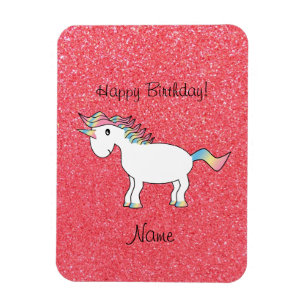 Birthday name unicorn light roze glitter magneet