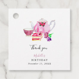 Birthday namiddag Tea Party Script Elegant roze Bedankjes Labels