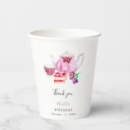 Birthday namiddag Tea Party Script Elegant roze Papieren Bekers