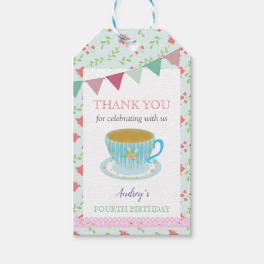 Birthday namiddag Tea Party Shabby Chic Cute Cadeaulabel (Voorkant)