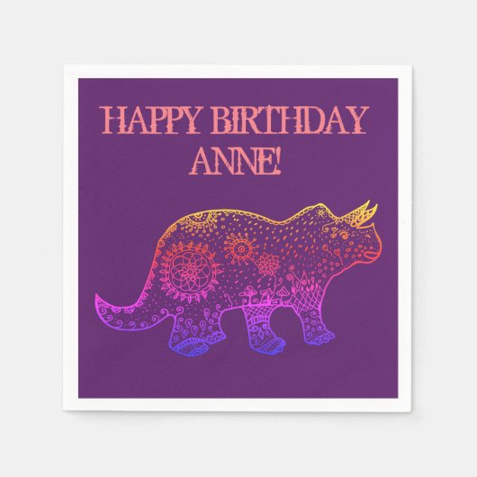 Birthday Napkins Dinosaur Art , Mandala Dinosaur Servet (Voorkant)