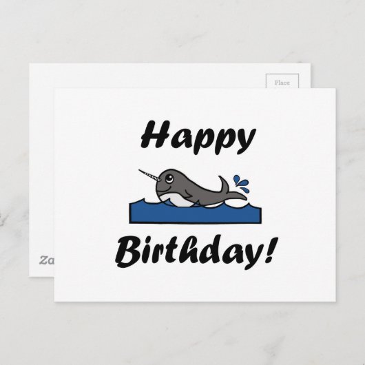 Birthday Narwhal Briefkaart (Voorkant / Achterkant)