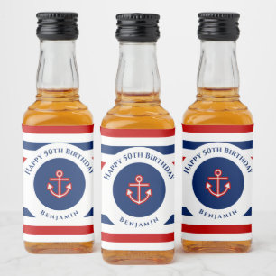 Birthday Nautical Marine Navy Blue Red Likeurfles Etiket