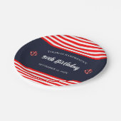 Birthday Nautical Marine Navy Blue White Stripes Papieren Bordje (Gekanteld)