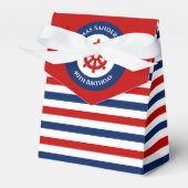 Birthday Nautical Marine Red Rudder White Stripes Bedankdoosjes (Voorkant Zijde)