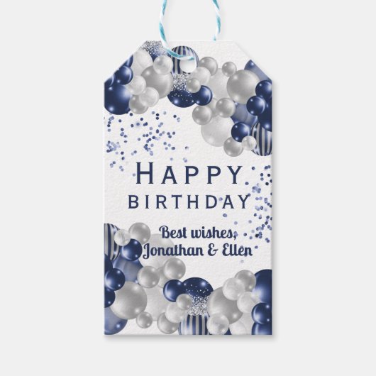 Birthday Navy-ballon Cadeaulabel (Voorkant)