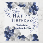 Birthday Navy-ballon Wijn Etiket (Enkel label)