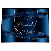 Birthday navy blue agate Gold name elegant Groot Cadeauzakje (Voorkant)