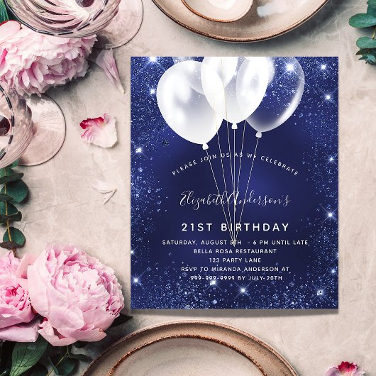 Birthday navy blue ballonvaardige uitnodiging voor flyer