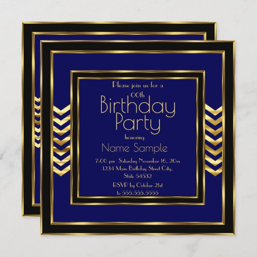 Birthday Navy Blue Black Gold Art Deco Kaart (Voorkant / Achterkant)