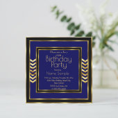 Birthday Navy Blue Black Gold Art Deco Kaart (Staand voorkant)