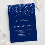 Birthday navy blue confetti mannen kaart<br><div class="desc">Een moderne,  elegante en uitnodiging. Een blauw marinekleurend met blauwe confetti. Pas een naam en details aan en voeg deze toe. Witte tekst.</div>