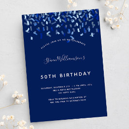 Birthday navy blue confetti mannen kaart