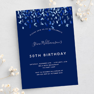 Birthday navy blue confetti mannen kaart