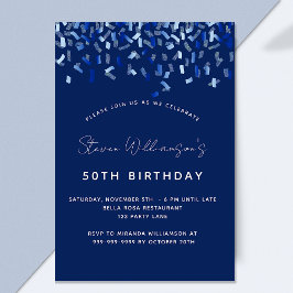 Birthday navy blue confetti mannen luxe kaart