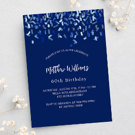 Birthday navy blue confetti mannen party kaart