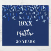 Birthday navy blue confetti name years likeurfles etiket (Enkel label)