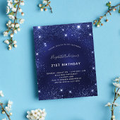 Birthday navy blue glitter budget uitnodiging flyer