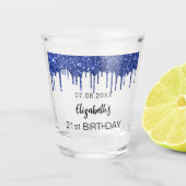 Birthday navy blue glitter drift name shot glas (Voorkant)