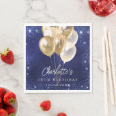 Birthday navy blue glitter gold balloons luncheon servet (Insitu)