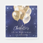 Birthday navy blue glitter gold balloons luncheon servet (Voorkant)