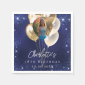 Birthday navy blue glitter gold balloons photo servet (Voorkant)