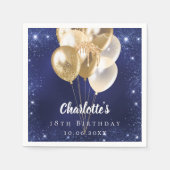 Birthday navy blue glitter gold balloons servet (Voorkant)
