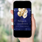 Birthday navy blue glitter gold balloons welcome poster