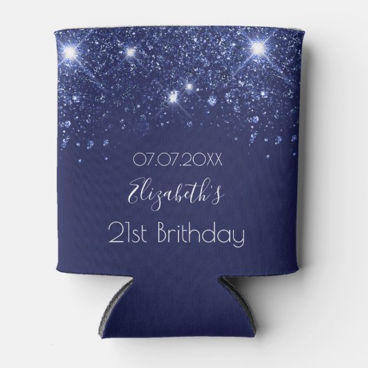 Birthday navy blue glitter name blikjeskoeler (Voorkant)