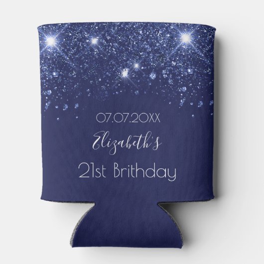 Birthday navy blue glitter name blikjeskoeler (Achterkant)