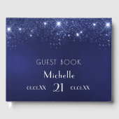Birthday navy blue glitter name gastenboek (Voorkant)