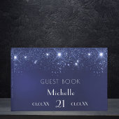 Birthday navy blue glitter name gastenboek