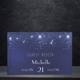 Birthday navy blue glitter name gastenboek