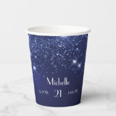 Birthday navy blue glitter name glamoureus papieren bekers (Achterkant)