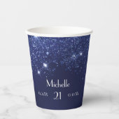 Birthday navy blue glitter name glamoureus papieren bekers (Voorkant)