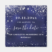 Birthday navy blue glitter save the date magnet (Voorkant)