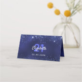 Birthday navy blue glitter sparkles name plaatskaartje (Achterkant)