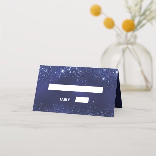 Birthday navy blue glitter sparkles name plaatskaartje (Voorkant)