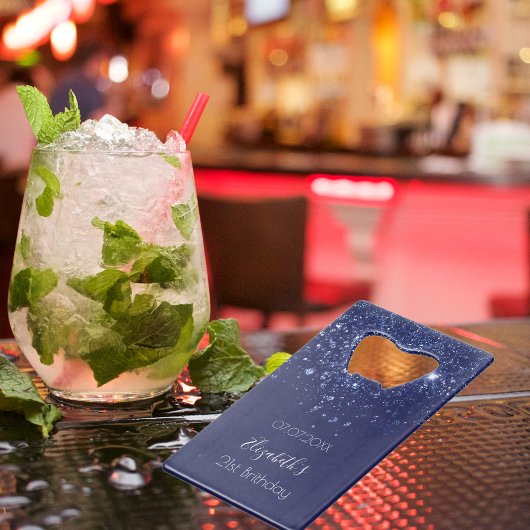 Birthday navy blue glitter substance name creditkaart flessenopener