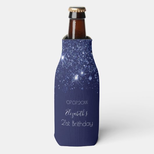 Birthday navy blue glitter substance name flesjeskoeler (Fles Voorkant)